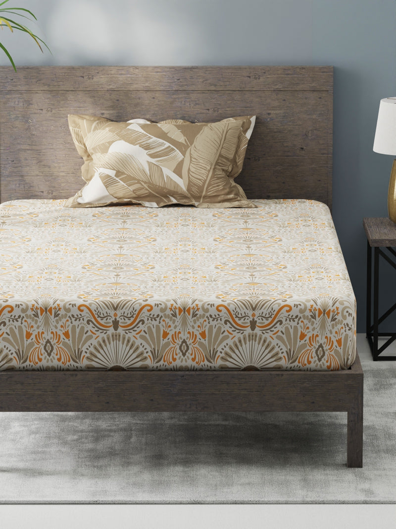 Bamboo Micro Single Bedsheet With 1 Pillow Covers <small> (ornamental-grey/yellow)</small>