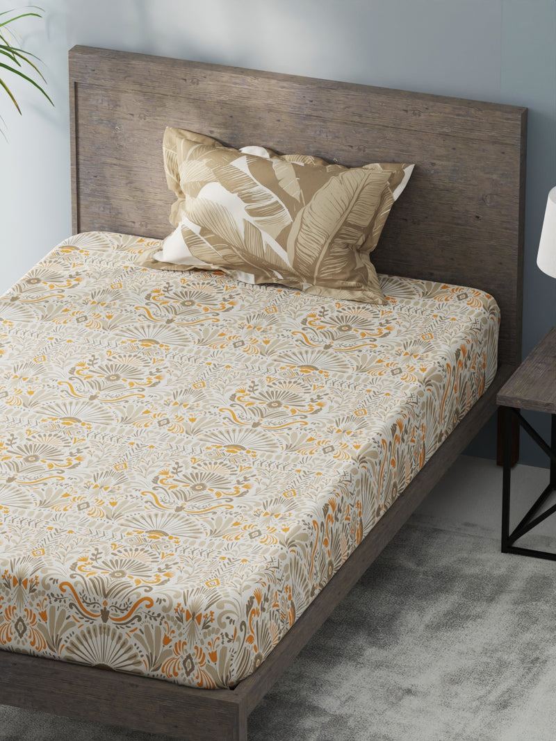 Bamboo Micro Single Bedsheet With 1 Pillow Covers <small> (ornamental-grey/yellow)</small>
