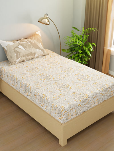 Extra Smooth Micro Single Bedsheet With 1 Pillow Cover <small> (ornamental-grey/yellow)</small>