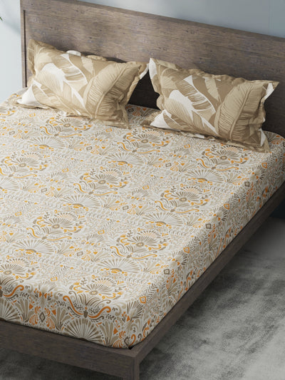 Bamboo Micro King Bedsheet With 2 Pillow Covers <small> (ornamental-grey/yellow)</small>