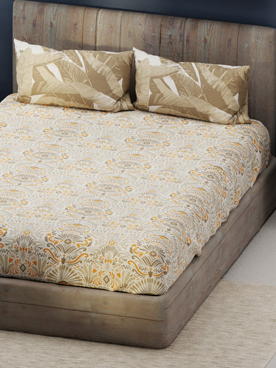 Bamboo Micro King Bedsheet With 2 Pillow Covers <small> (ornamental-grey/yellow)</small>