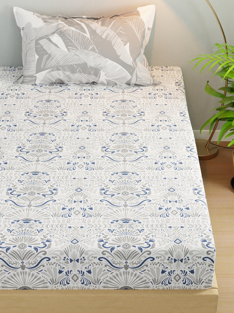 Extra Smooth Micro Single Bedsheet With 1 Pillow Cover <small> (ornamental-grey/blue)</small>