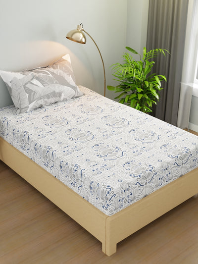 Extra Smooth Micro Single Bedsheet With 1 Pillow Cover <small> (ornamental-grey/blue)</small>