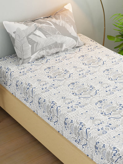 Extra Smooth Micro Single Bedsheet With 1 Pillow Cover <small> (ornamental-grey/blue)</small>