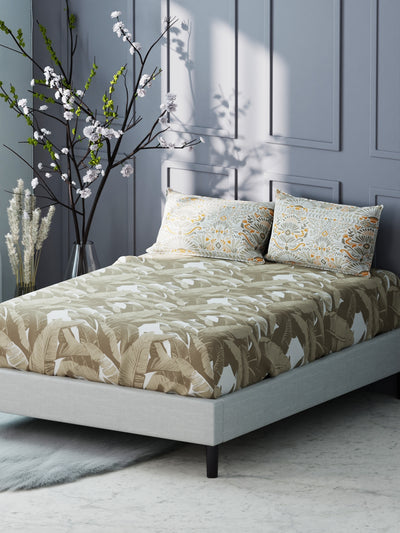 Bamboo Micro King Bedsheet With 2 Pillow Covers <small> (floral-sand)</small>