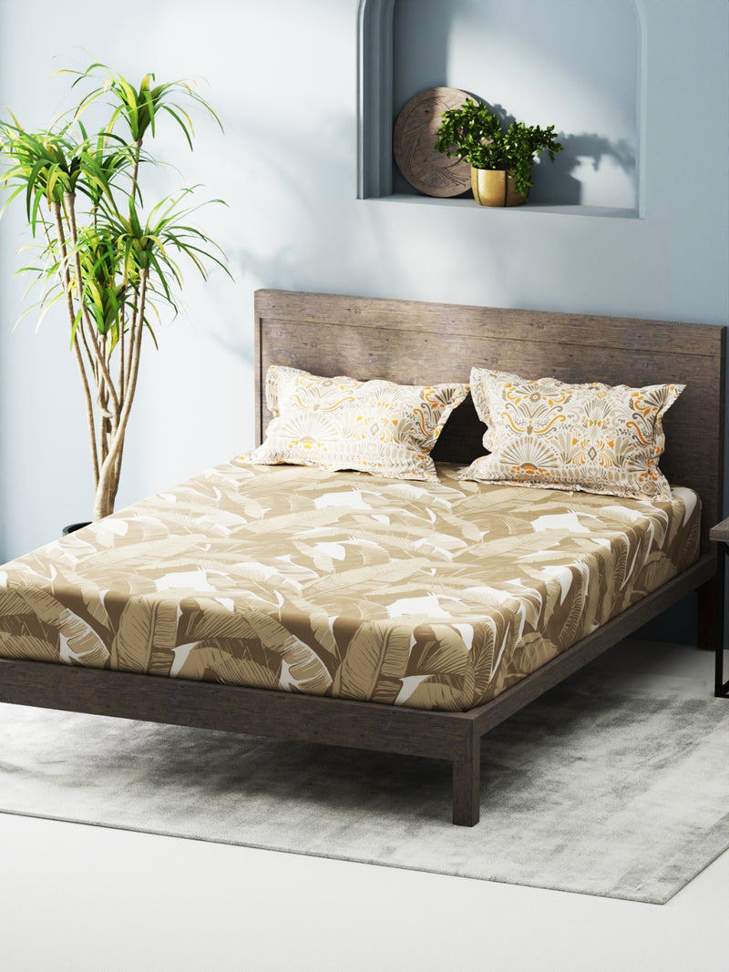 Extra Smooth Double Comforter With 1 Double Bedsheet 2 Pillow Covers, For Ac Room <small> (floral-sand)</small>