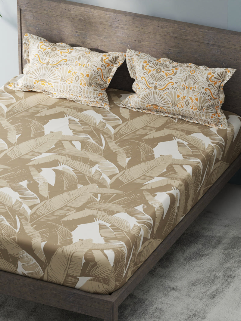 Extra Smooth Double Comforter With 1 Double Bedsheet 2 Pillow Covers, For Ac Room <small> (floral-sand)</small>