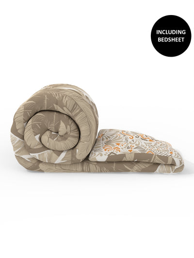 Extra Smooth Double Comforter With 1 Double Bedsheet 2 Pillow Covers, For Ac Room <small> (floral-sand)</small>