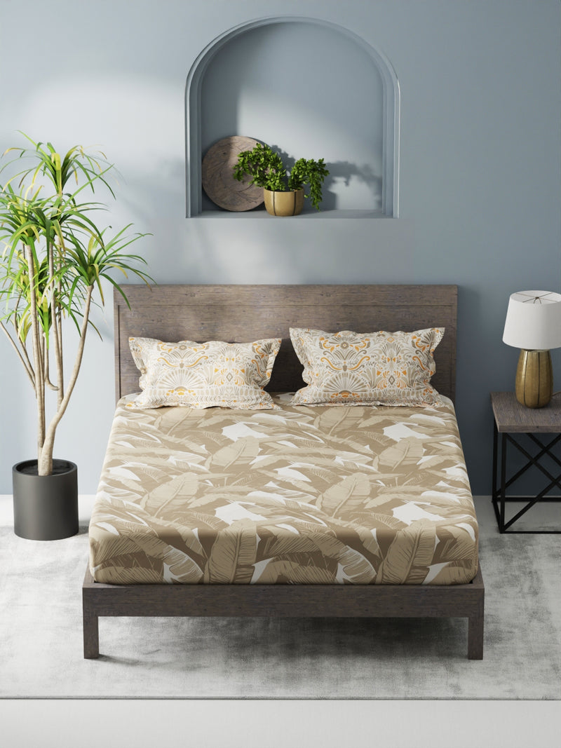 Bamboo Micro King Bedsheet With 2 Pillow Covers <small> (floral-sand)</small>