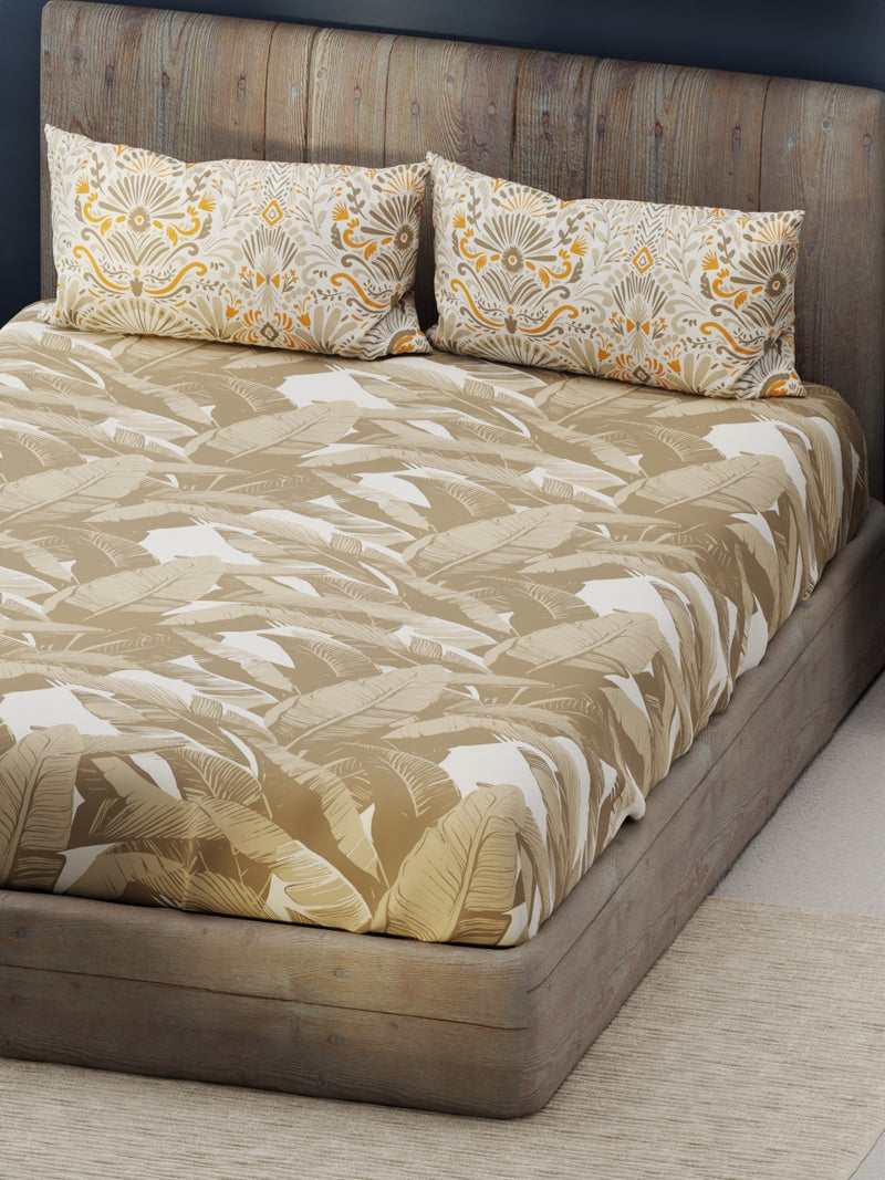 Bamboo Micro King Bedsheet With 2 Pillow Covers <small> (floral-sand)</small>