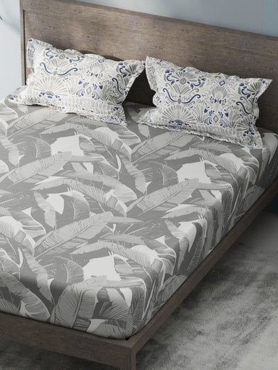 Bamboo Micro King Bedsheet With 2 Pillow Covers <small> (floral-grey)</small>