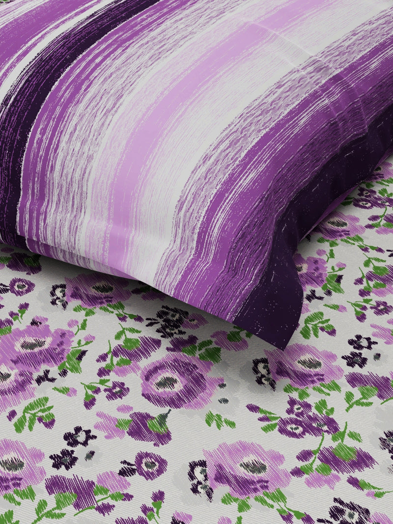 Extra Smooth Micro Single Bedsheet With 1 Pillow Covers <small> (floral-grey/purple)</small>