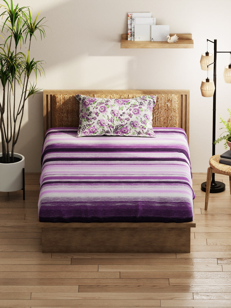 Extra Smooth Micro Single Bedsheet With 1 Pillow Covers <small> (stripe-purple)</small>