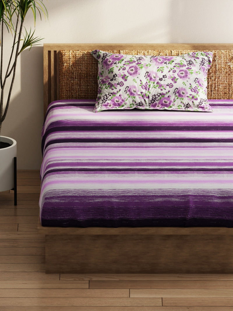 Extra Smooth Micro Single Bedsheet With 1 Pillow Covers <small> (stripe-purple)</small>