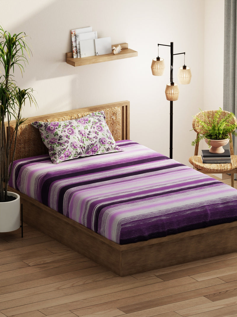 Extra Smooth Micro Single Bedsheet With 1 Pillow Covers <small> (stripe-purple)</small>