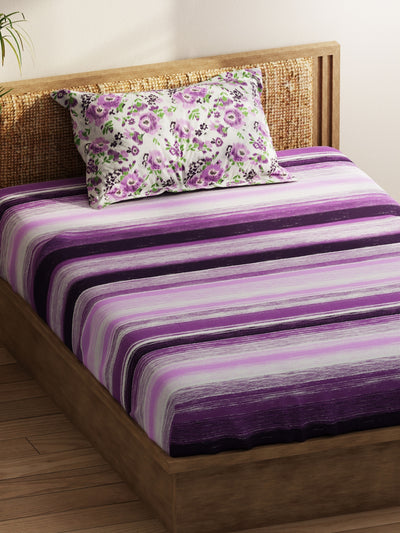 Extra Smooth Micro Single Bedsheet With 1 Pillow Covers <small> (stripe-purple)</small>