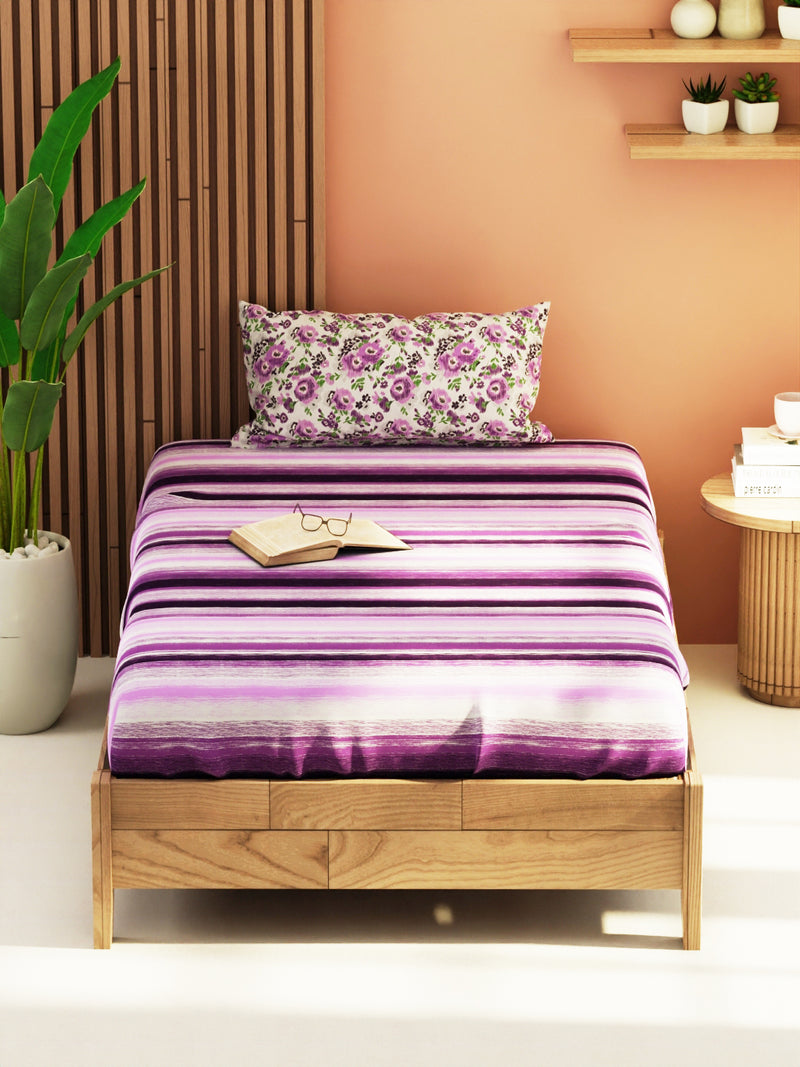 Extra Smooth Micro Single Bedsheet With 1 Pillow Cover <small> (stripe-purple)</small>