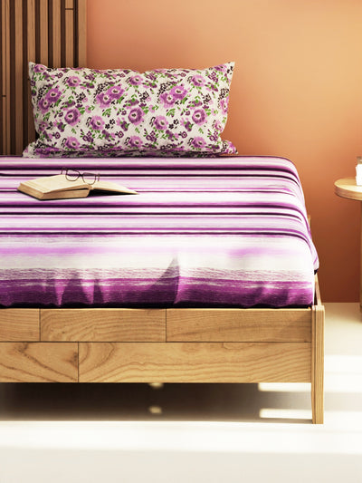 Extra Smooth Micro Single Bedsheet With 1 Pillow Cover <small> (stripe-purple)</small>