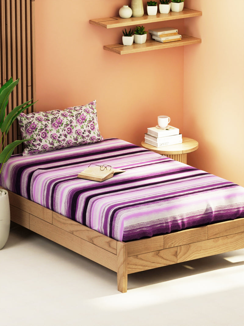 Extra Smooth Micro Single Bedsheet With 1 Pillow Cover <small> (stripe-purple)</small>