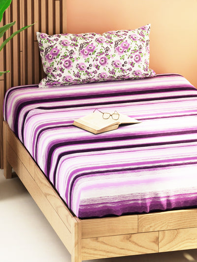 Extra Smooth Micro Single Bedsheet With 1 Pillow Cover <small> (stripe-purple)</small>