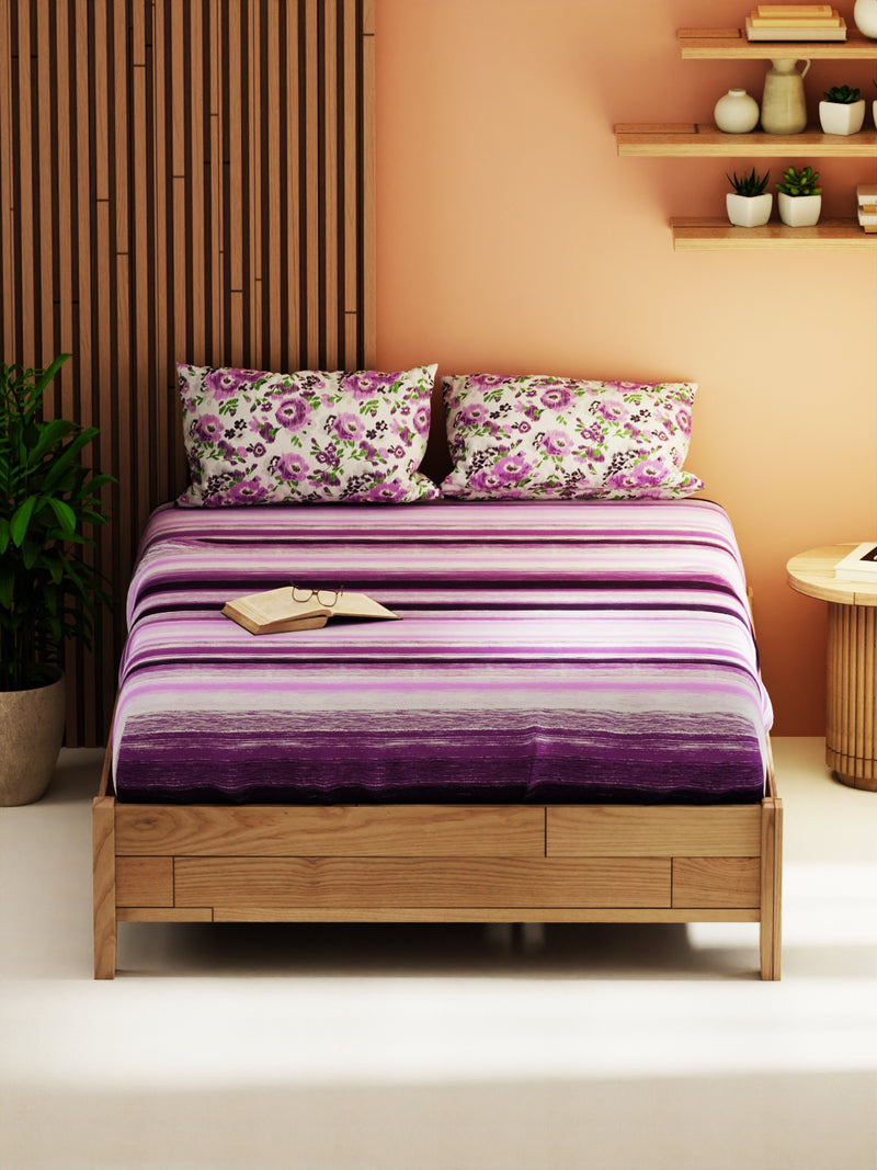 Extra Smooth Micro Double Bedsheet With 2 Pillow Covers <small> (stripe-purple)</small>