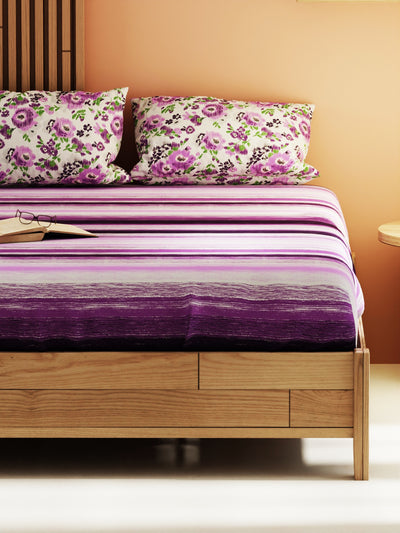 Extra Smooth Micro Double Bedsheet With 2 Pillow Covers <small> (stripe-purple)</small>