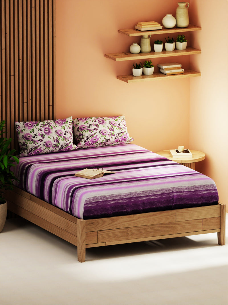 Extra Smooth Micro Double Bedsheet With 2 Pillow Covers <small> (stripe-purple)</small>