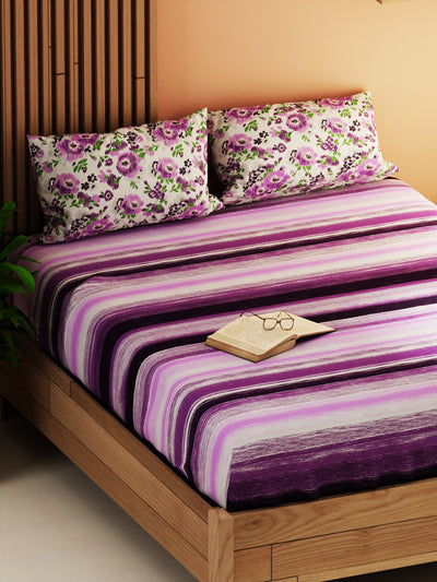 Extra Smooth Micro Double Bedsheet With 2 Pillow Covers <small> (stripe-purple)</small>