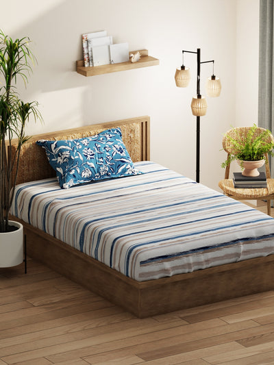 Extra Smooth Micro Single Bedsheet With 1 Pillow Covers <small> (stripe-grey/blue)</small>