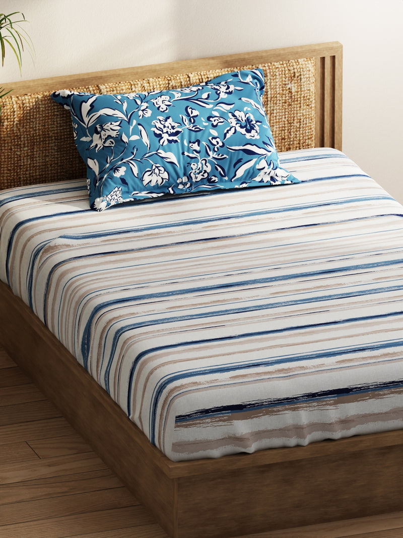 Extra Smooth Micro Single Bedsheet With 1 Pillow Covers <small> (stripe-grey/blue)</small>