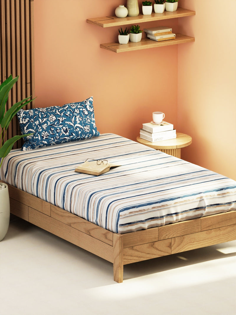 Extra Smooth Micro Single Bedsheet With 1 Pillow Cover <small> (stripe-grey/blue)</small>