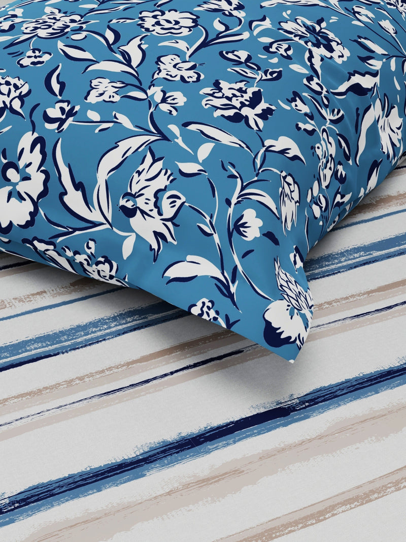 Extra Smooth Micro Single Bedsheet With 1 Pillow Cover <small> (stripe-grey/blue)</small>
