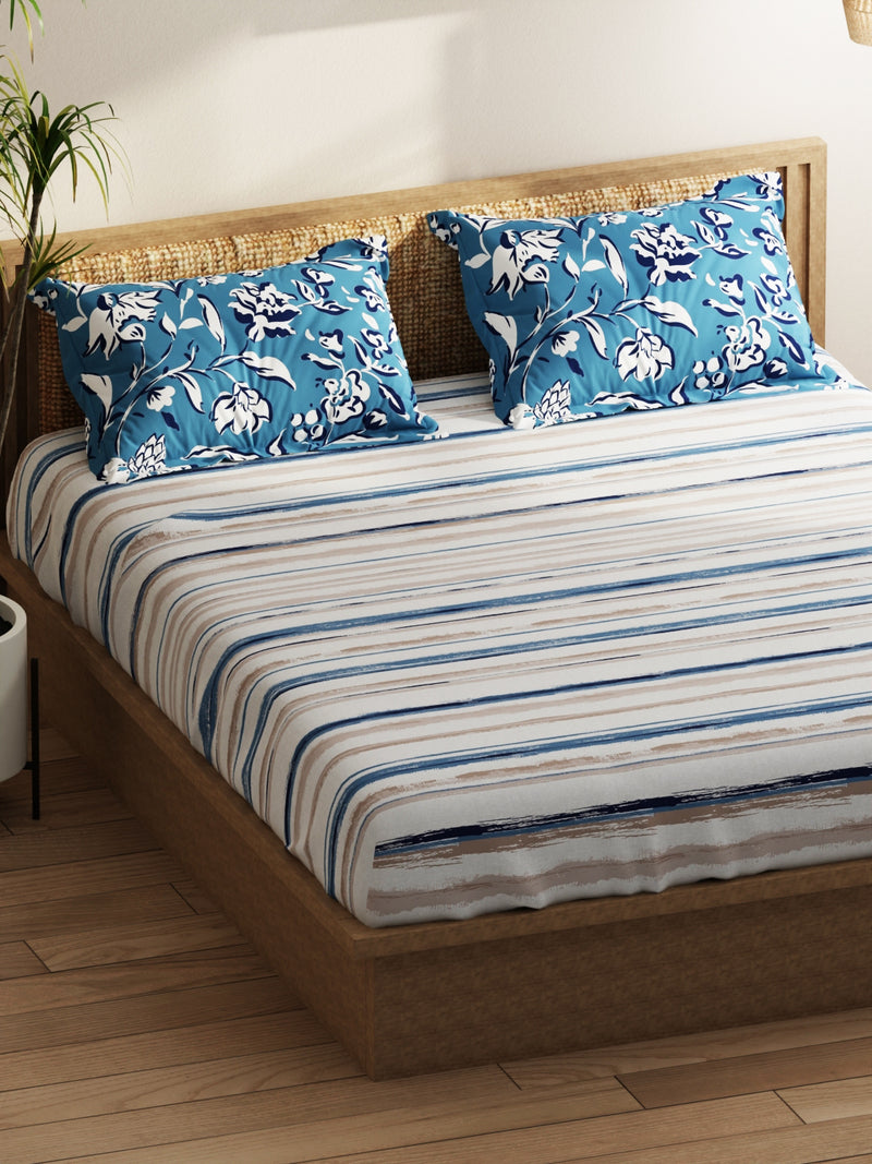 Extra Smooth Micro Double Bedsheet With 2 Pillow Covers <small> (stripe-grey/blue)</small>