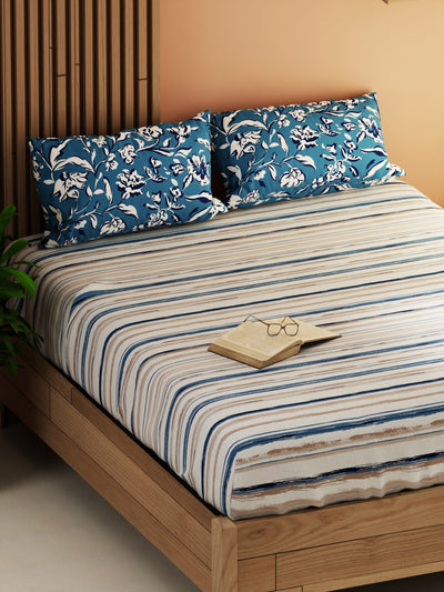 Extra Smooth Micro Double Bedsheet With 2 Pillow Covers <small> (stripe-grey/blue)</small>