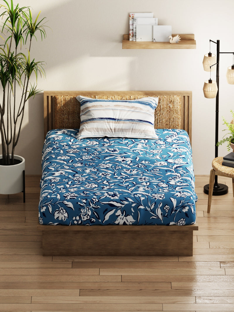 Extra Smooth Micro Single Bedsheet With 1 Pillow Covers <small> (floral-blue)</small>