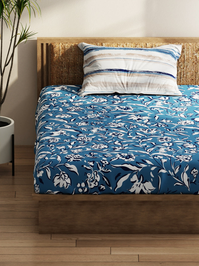 Extra Smooth Micro Single Bedsheet With 1 Pillow Covers <small> (floral-blue)</small>