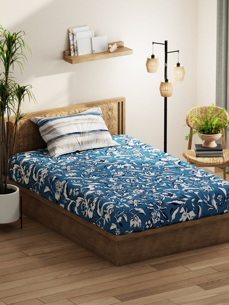 Extra Smooth Micro Single Bedsheet With 1 Pillow Covers <small> (floral-blue)</small>