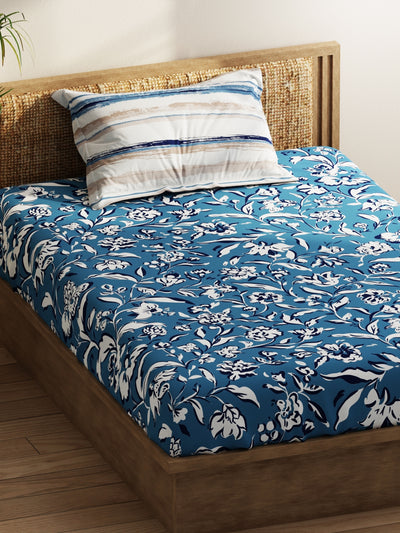Extra Smooth Micro Single Bedsheet With 1 Pillow Covers <small> (floral-blue)</small>