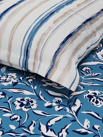 Extra Smooth Micro Single Bedsheet With 1 Pillow Covers <small> (floral-blue)</small>