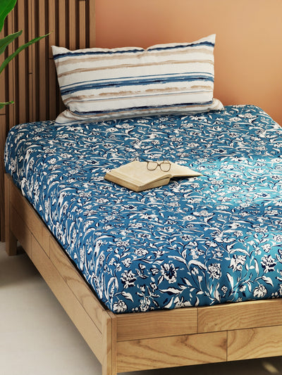 Extra Smooth Micro Single Bedsheet With 1 Pillow Cover <small> (floral-blue)</small>