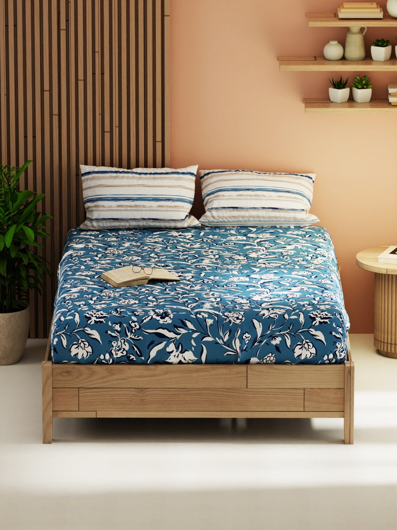 Extra Smooth Micro Double Bedsheet With 2 Pillow Covers <small> (floral-blue)</small>