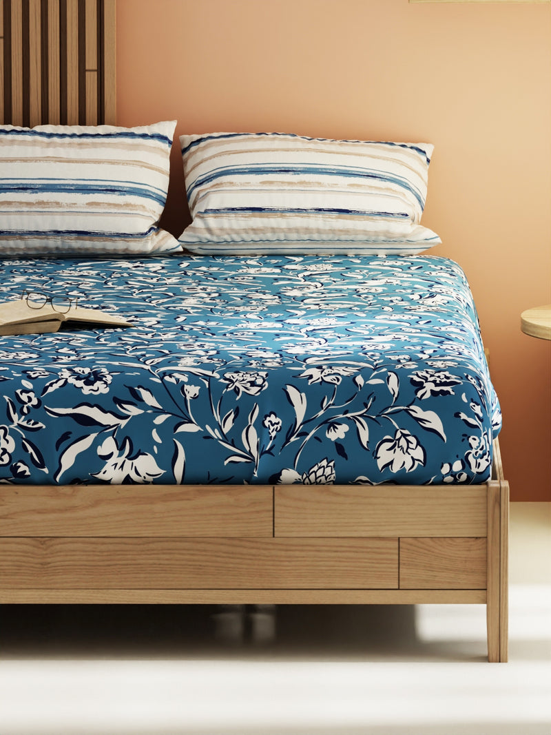 Extra Smooth Micro Double Bedsheet With 2 Pillow Covers <small> (floral-blue)</small>