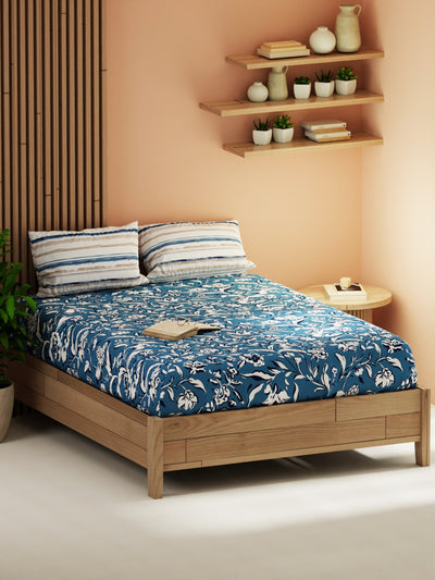 Extra Smooth Micro Double Bedsheet With 2 Pillow Covers <small> (floral-blue)</small>