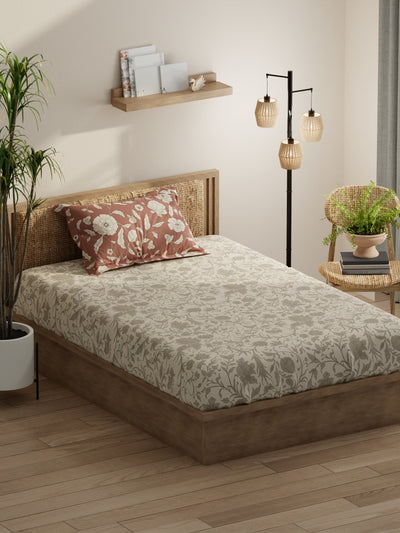 Extra Smooth Micro Single Bedsheet With 1 Pillow Covers <small> (floral-beige/grey)</small>