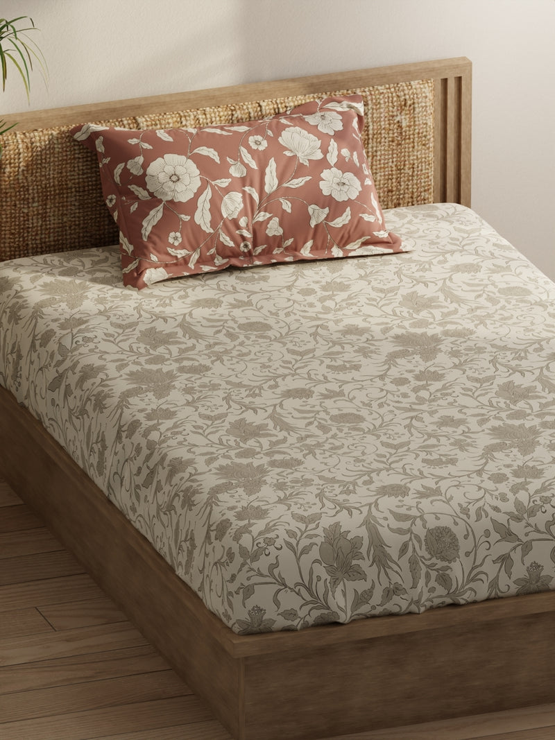 Extra Smooth Micro Single Bedsheet With 1 Pillow Covers <small> (floral-beige/grey)</small>