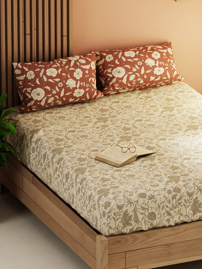 Extra Smooth Micro Double Bedsheet With 2 Pillow Covers <small> (floral-beige/grey)</small>