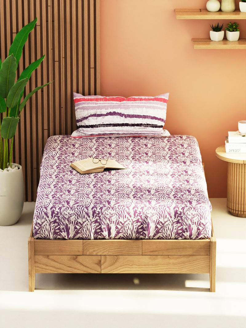 Extra Smooth Micro Single Bedsheet With 1 Pillow Cover <small> (floral-lavendar)</small>