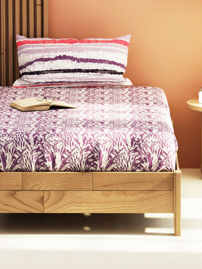 Extra Smooth Micro Single Bedsheet With 1 Pillow Cover <small> (floral-lavendar)</small>