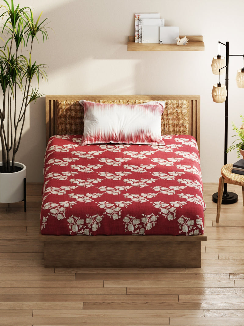 Extra Smooth Micro Single Bedsheet With 1 Pillow Covers <small> (floral-burgundy)</small>