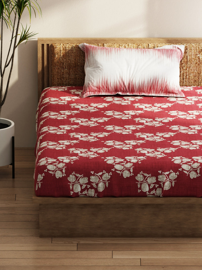 Extra Smooth Micro Single Bedsheet With 1 Pillow Covers <small> (floral-burgundy)</small>